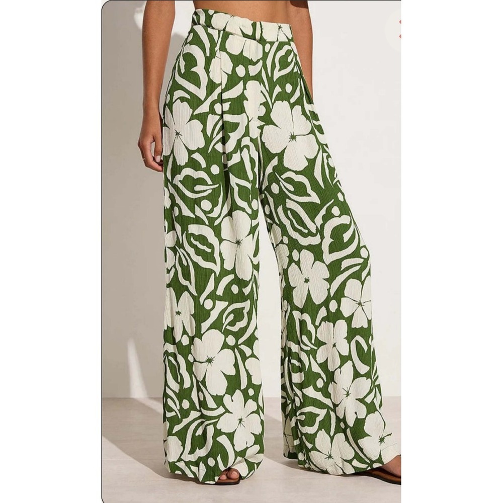 NWT Faithful the Brand Felicity Pant Olive Ivory Floral Print Wide Leg SZ‎ 2/XS